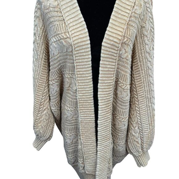 Free People Open Front Cable Knit Cardigan Sweater Small Beige Cotton - Picture 8 of 11